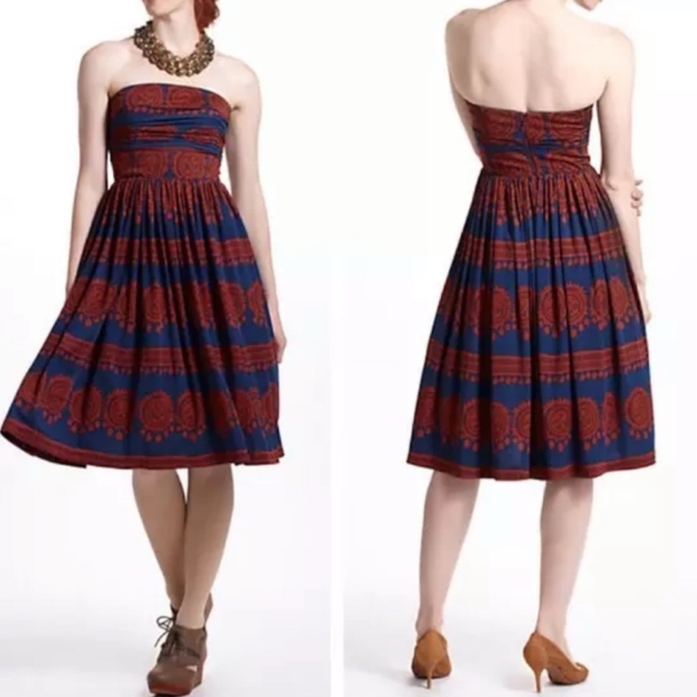 Anthropologie Girls From Savoy Orange Blue Strapless Dress Size Small
